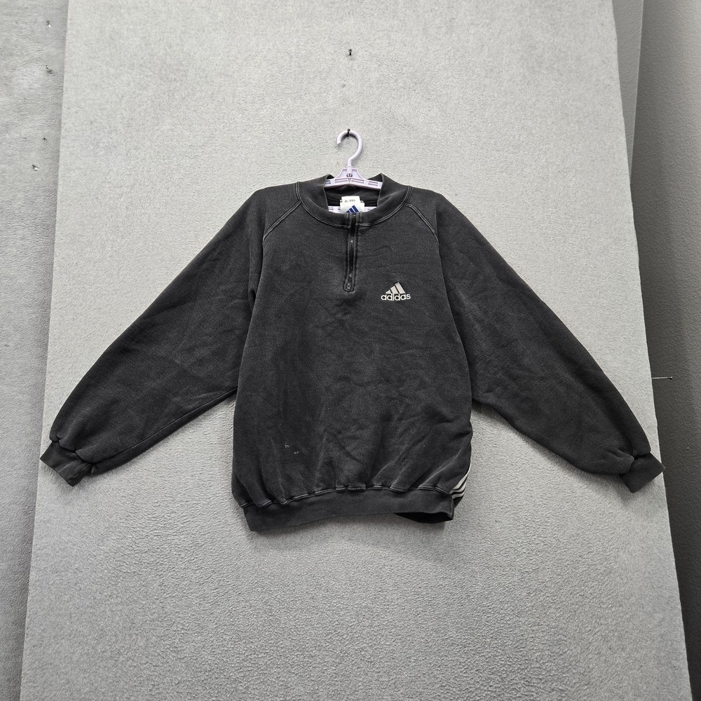 VINTAGE Adidas Men Sweatshirt 2XL Black Embroidered Fleece Quarter Zip READ
